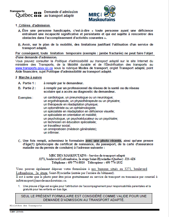 Demande d'admission